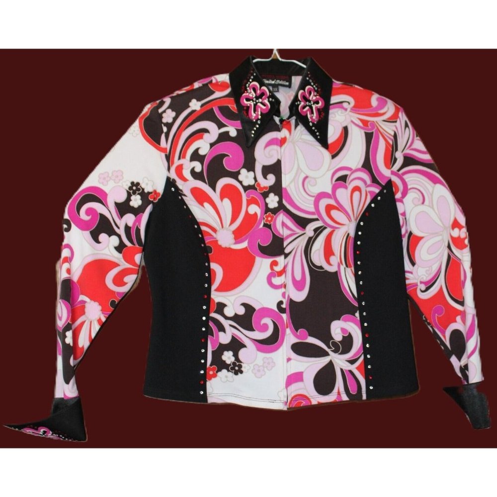 WOMENS HOBBY HORSE LIMITED EDITION Plus Size 3X Brown Pink WESTERN SHOW SHIRT